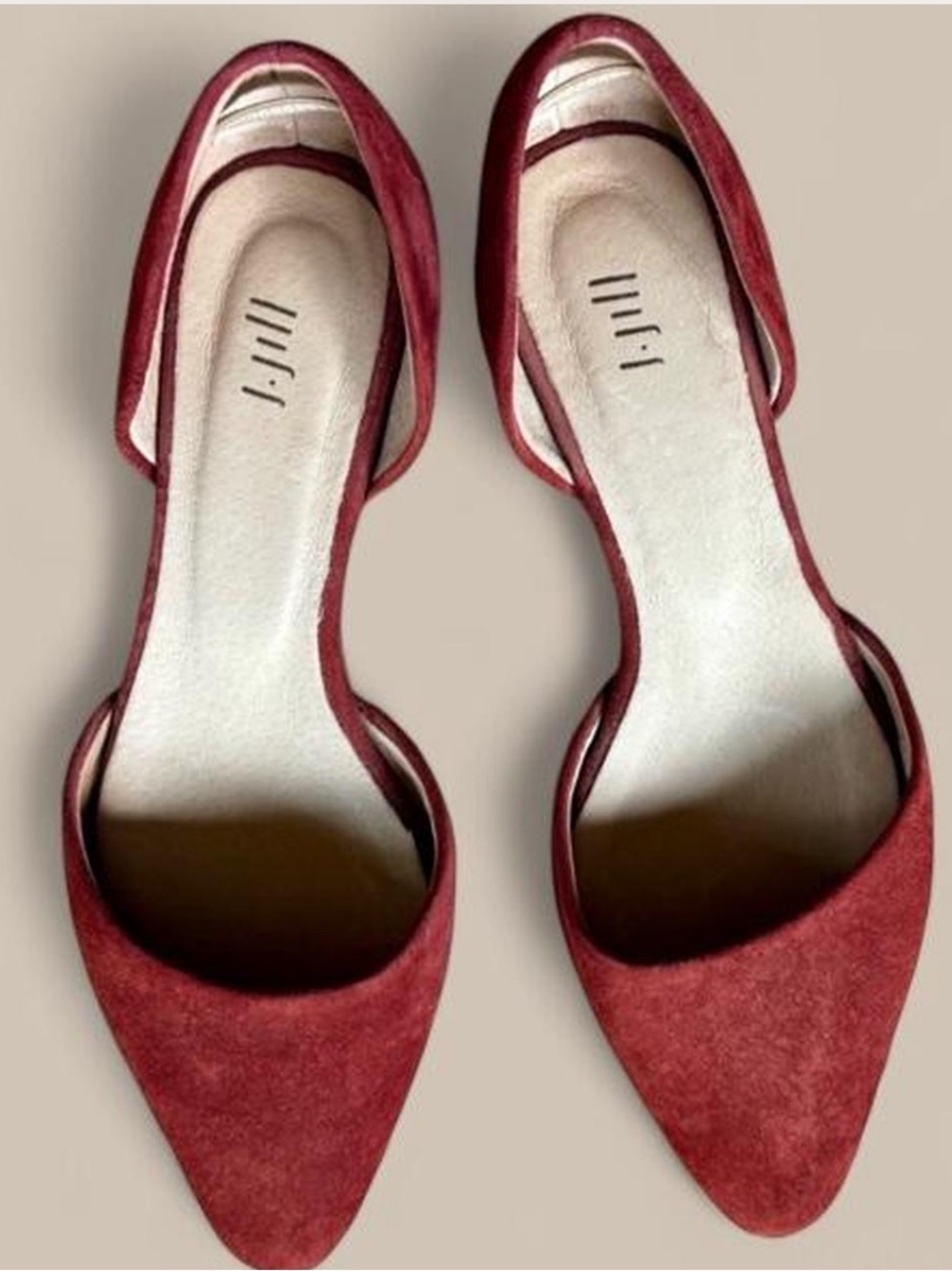 Pointed D'Orsay Suede Flats in Brick Red